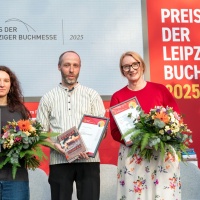 Preis der Leipziger Buchmesse 2025: Die Preisträger:innen (v.l.n.r.): Irina Rastorgueva, Thomas Weiler, Kristine Bilkau