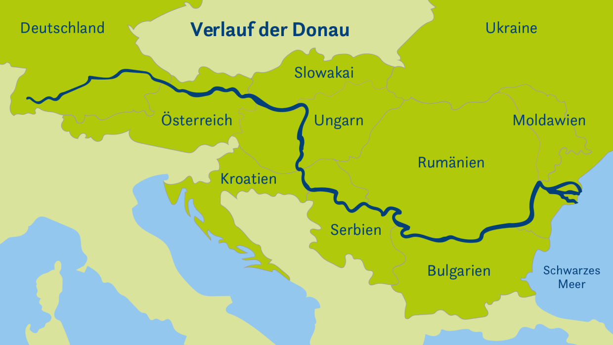 Landkarte mit Darstellung des Donauverlaufs Landkarte mit Darstellung des Donauverlaufs