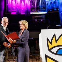 Alhierd Bacharevič receives the Leipzig Book Prize for European Understanding - presented by Barbara Klepsch, Minister of State for Culture and Tourism of the Free State of Saxony