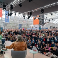Gregor Gysi and Peter-Michael Diestel in conversation about their book “Zwei Unbelehrbare reden über Deutschland und ein bisschen über sich selbst” , on the ARD, ZDF, 3sat Literaturbühne in the Glashalle